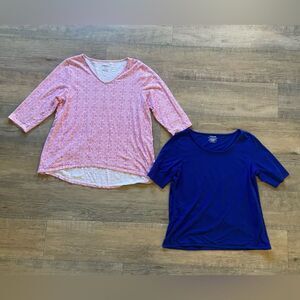 Chico’s women’s size 12/14 large lot of two the ultimate tees pink and blue